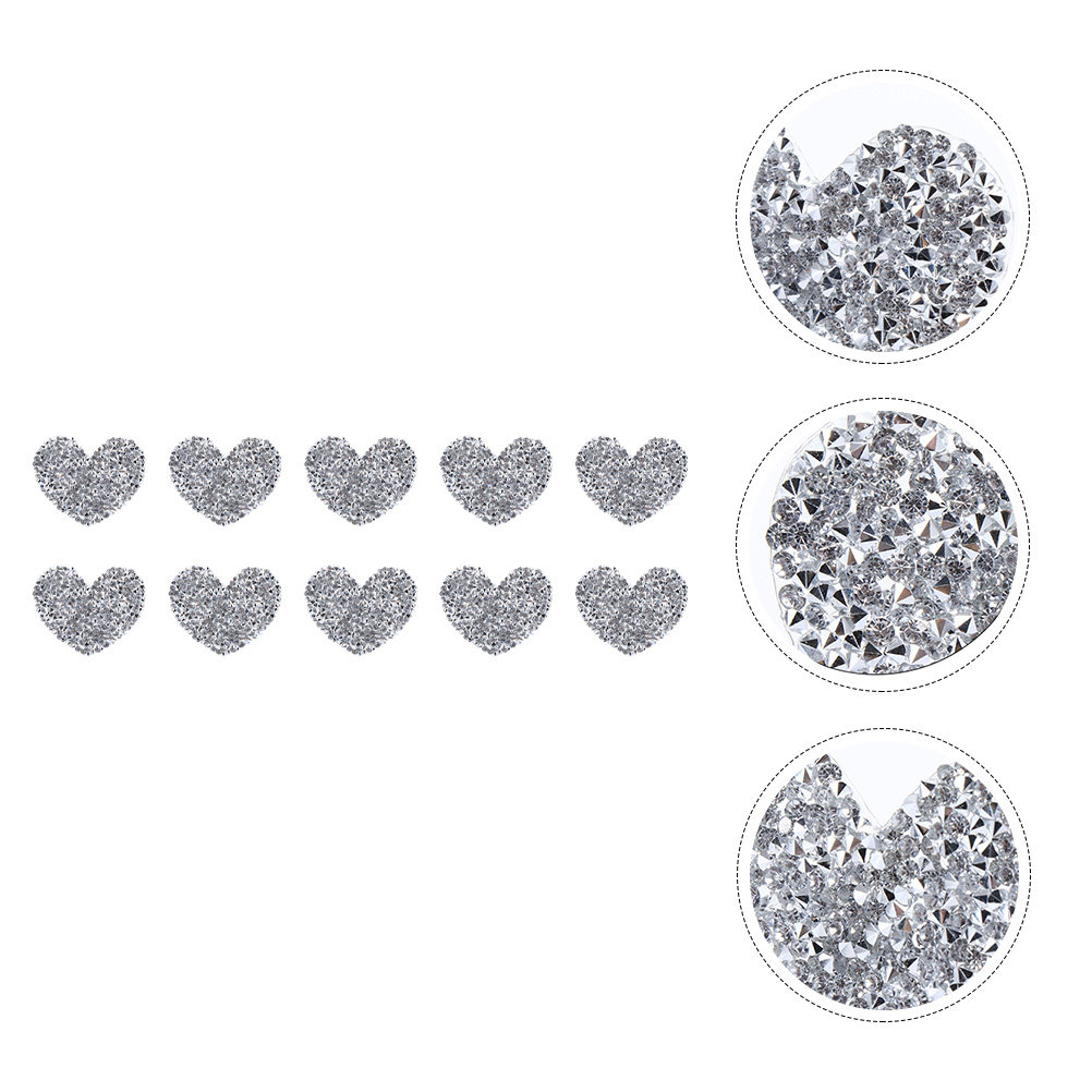 Sewing Recycle - 10 stuks hartvormige borduurpatches met strasssteentjes,